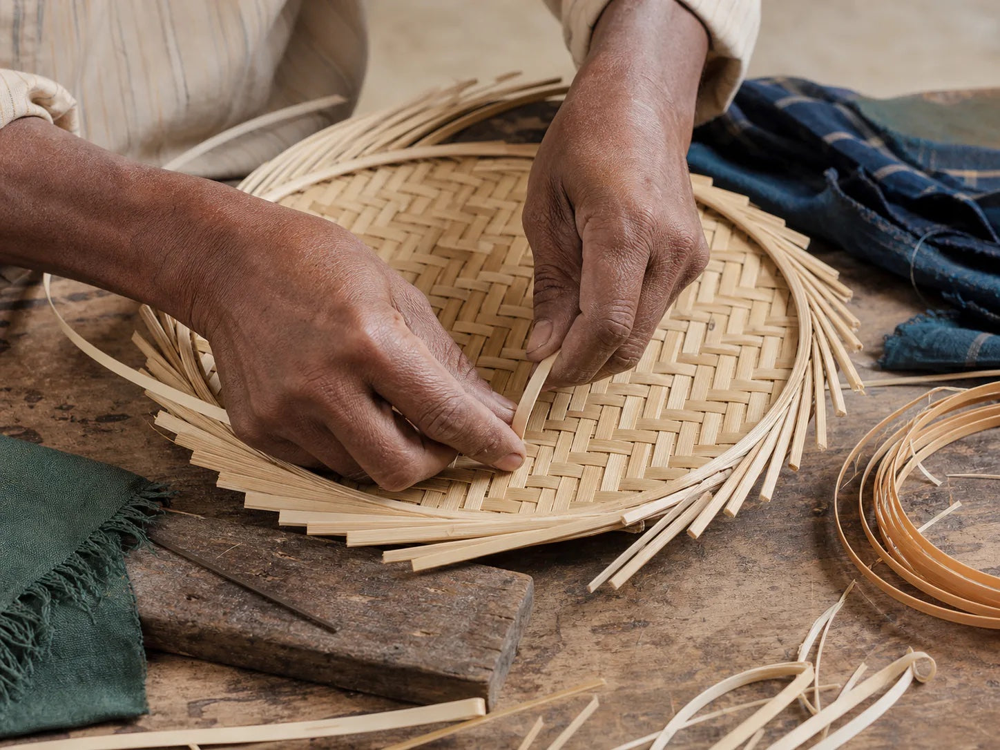 Handwoven Indian cane and bamboo basket