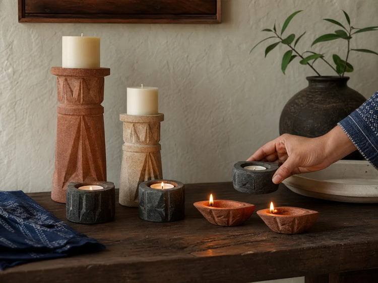 Stone Candle & Diya Holders — Indian artisan collection