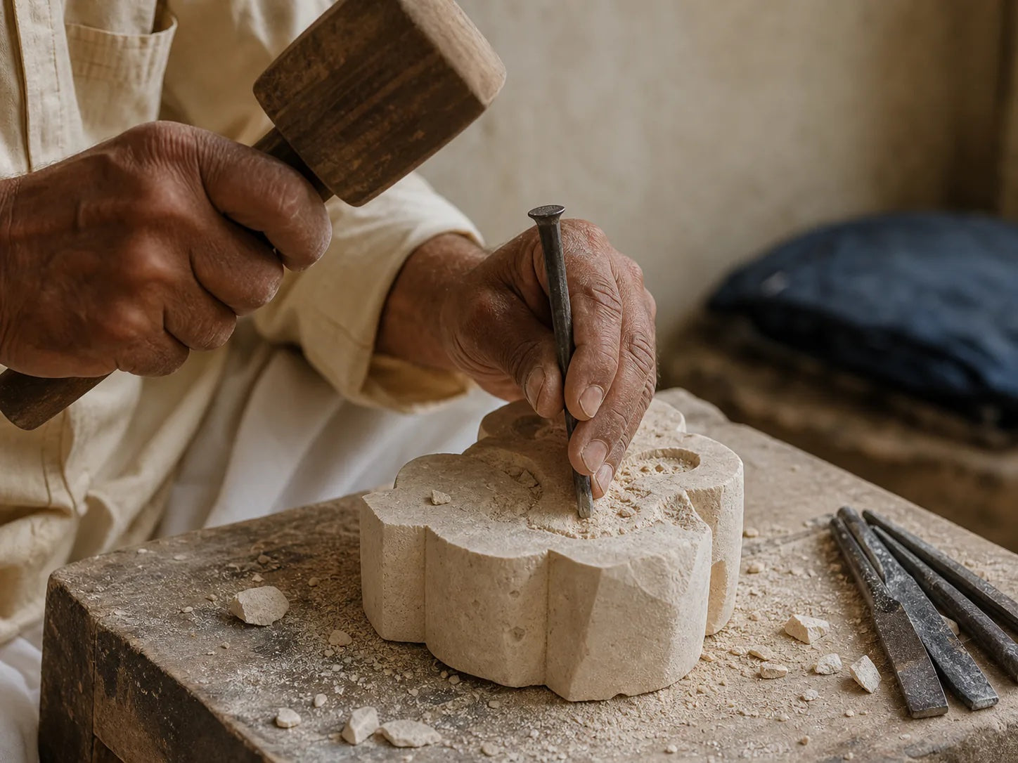 Hand-carved Indian stone object